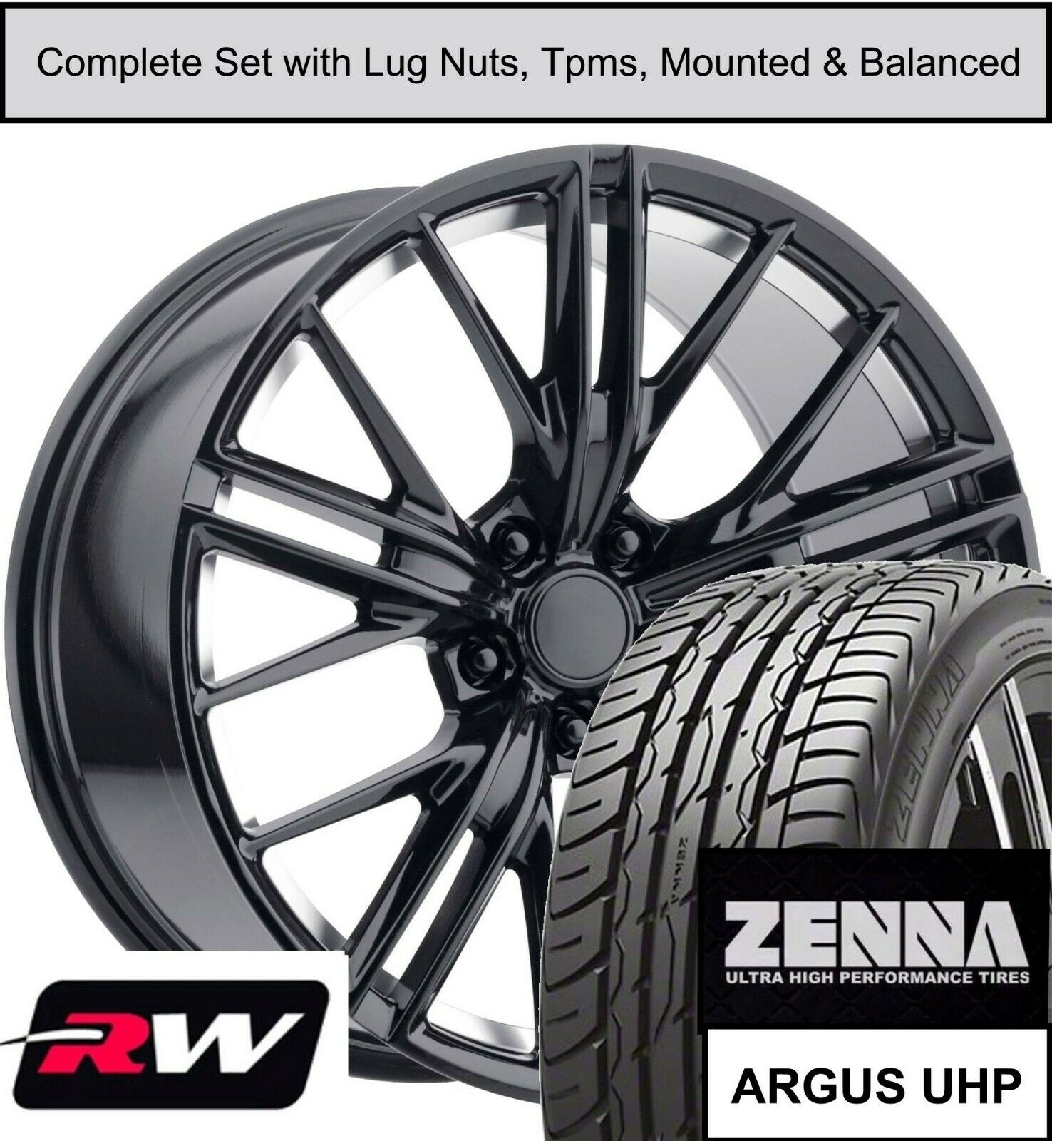 20 x9" Chevy Camaro ZL1 OE Replica Wheels Tires Tpms Gloss Black