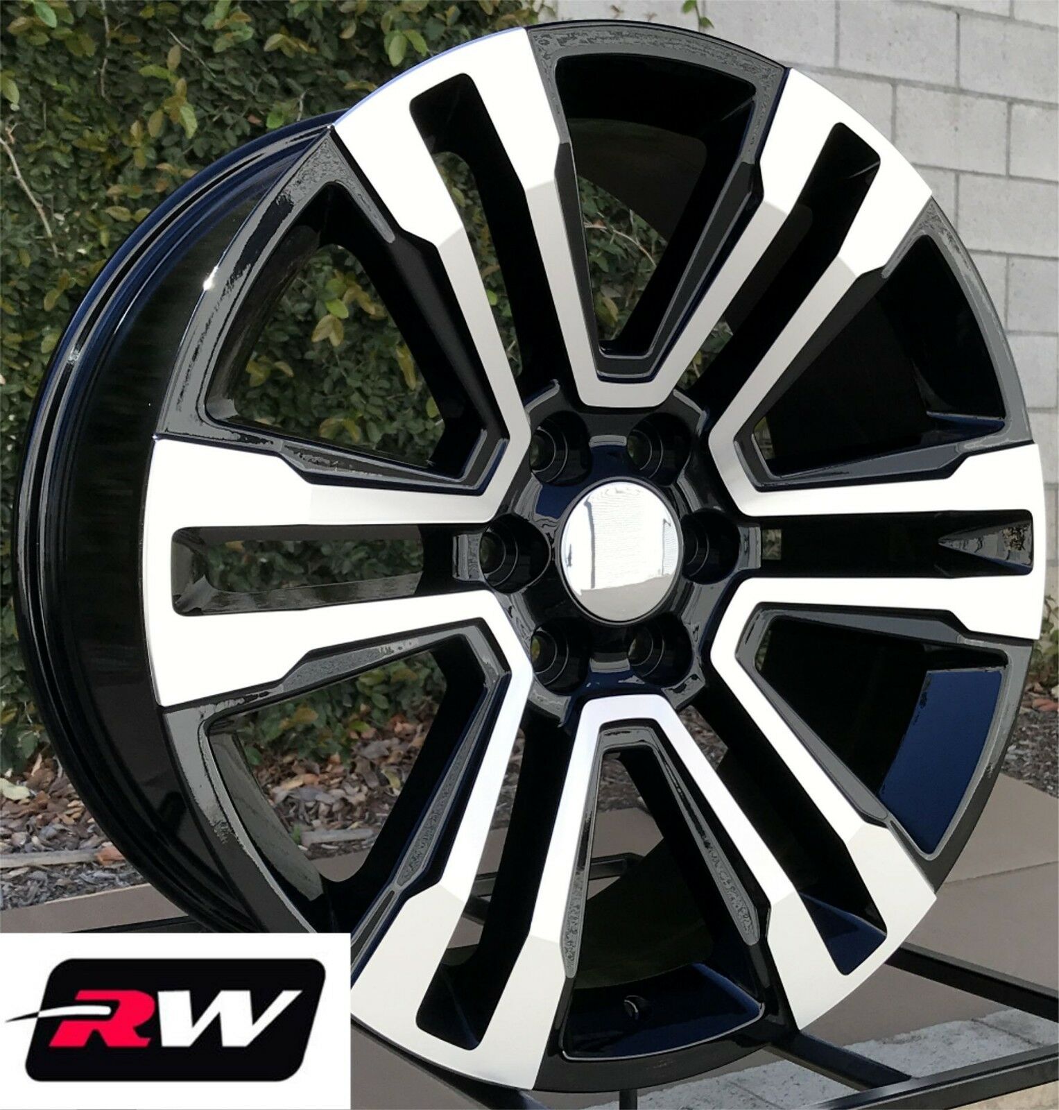 20 inch RW 2017 2018 Denali Wheels for Chevy Tahoe Machined Black Rims ...